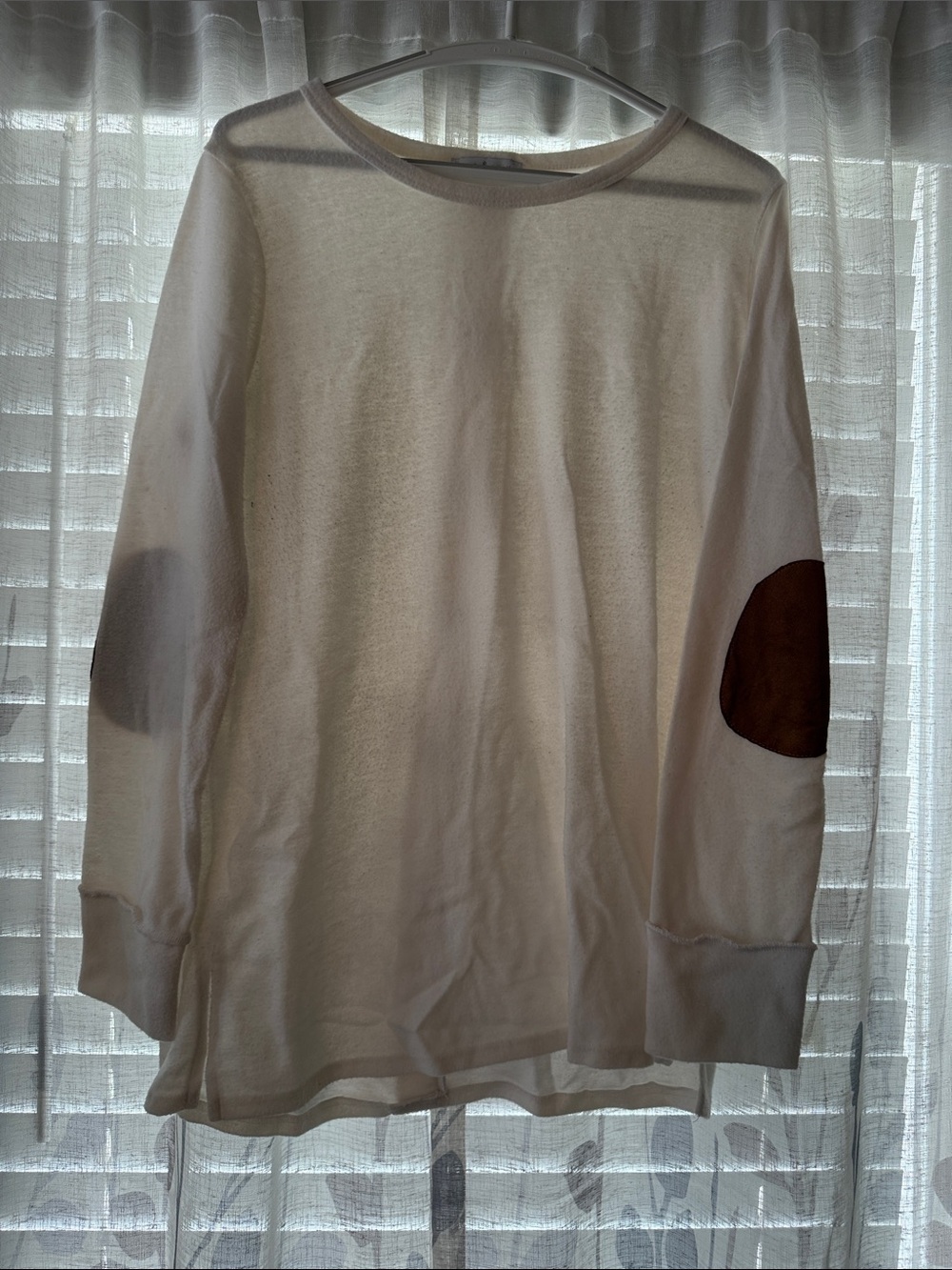 Women’s Cream Long-Sleeve Tunic with Brown Elbow Patches